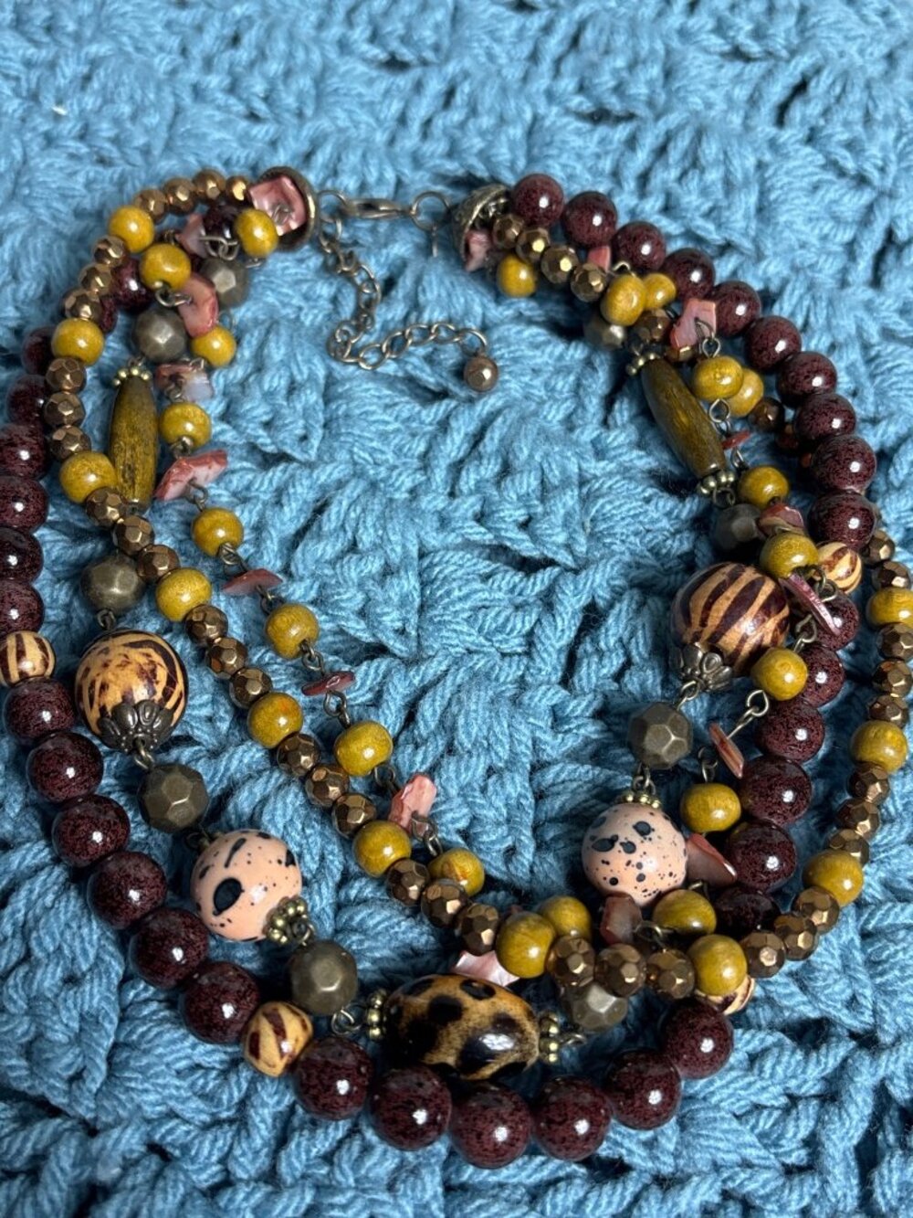 Vtg Premier Designs 4 Strand Beaded Necklace Chunky Plastic Metal Wooden Boho